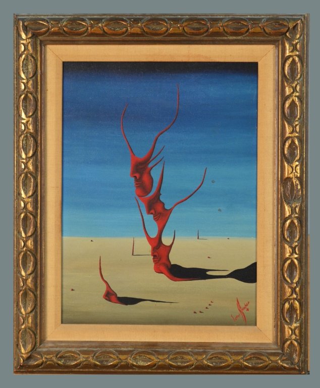 Jorge Noceda Sanchez (Dominican, 1938-1987): Untitled Abstract. Oil on canvas. Signed (l.r.). Canvas size 26 x 12 inches. Framed.