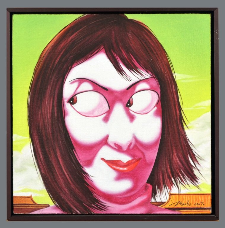 Zhao Bo (Chinese, b. 1974): Untitled. Oil on canvas, 2007. Signed and dated (l.r.). Canvas size 10 x 10 inches. Framed.