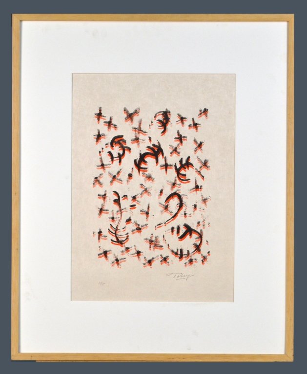 Mark Tobey (American, 1890-1976): Untitled Abstract Composition. Lithograph. Signed (l.r.), numbered 2/95 (l.l.). Sight size 21 x 15 inches. Matted and framed.