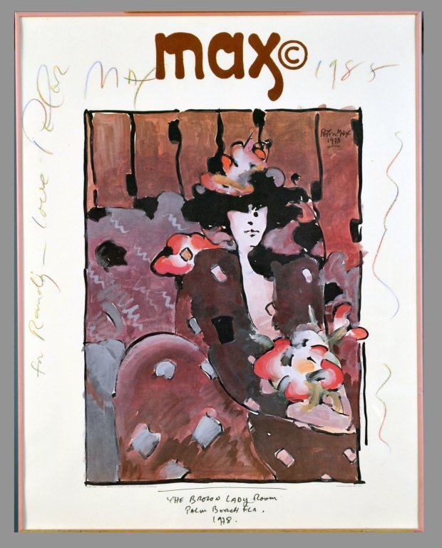 Peter Max (American, b. 1937): Signed poster. Inscribed "to Randi - Love, Peter Max 1988" (u.l.). SIght size 28 1/2 x 22 inches. Framed.
