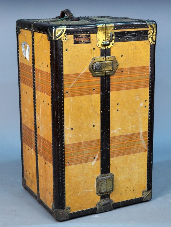 Mendel Trunx Steamer Trunk: Opening to fitted drawers and hanging storage. Height 25 inches, width 42 inches, depth 22 inches.