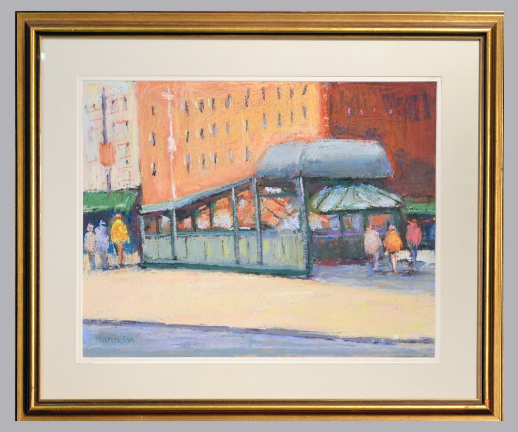 Sidney Hermel (American, 1922-2006): Astor Place. Pastel on paper, circa 1970. Signed (l.l.). Sight size 14 x 18 inches. Matted and framed. Provenance: Salmagundi Club, New York Collection of Ken Ratner, New York Exhibition History: "Pai