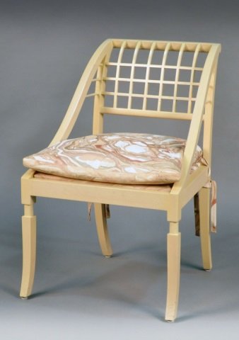 John Saladino Painted Chair: Open back, upholstered seat with separate cushion. Height 34 1/2 inches, width 22 1/2 inches, depth 23 1/2 inches.