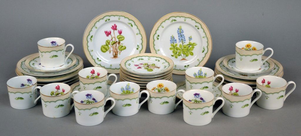 Porcelain Dessert Service: Cyclamen pattern, from the private collection of George Briard. Plate, diameter 7 1/2 inches.