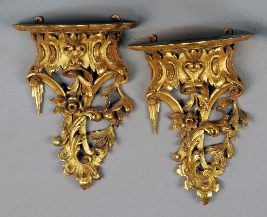 Pair of Gilt Wood Brackets: Height 12 1/2 inches.