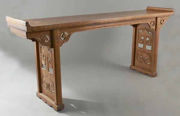Huang Huali Altar Table: Rectangular top with scrolled ends.