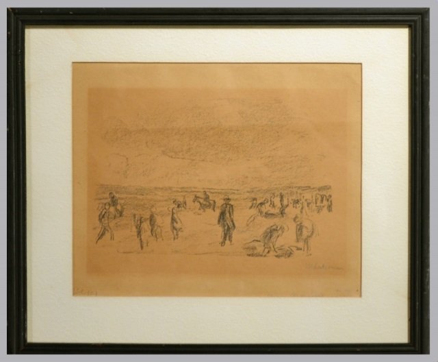 Max Liebermann (German, 1847-1935): Am Strande Strandeleben (Sch 95). Lithograph, 1909. Signed and titled (l.r.). Sight size 7 x 9 inches. Framed.