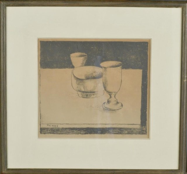 Max Weber (American, 1881-1961): The Pewter Cup. Lithograph. Signed in pencil (l.r.), numbered in pencil 40-1 (l.l.). Sight size 8 1/4 x 9 5/8 inches. Matted and framed.