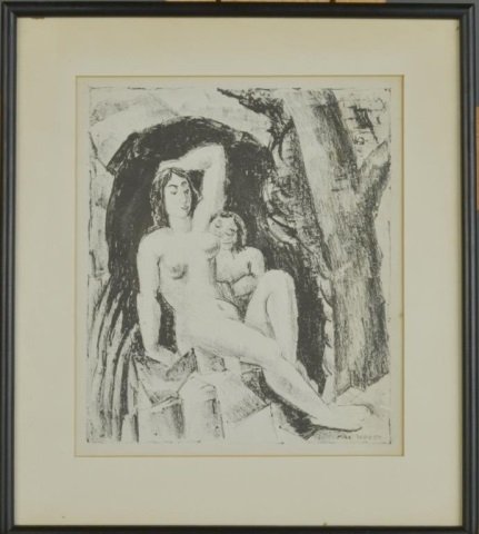 Max Weber (American, 1881-1961): Mother and Child. Lithograph. Signed in plate (l.r.).Sight size 8 1/2 x 7 1/4 inches. Matted and framed.