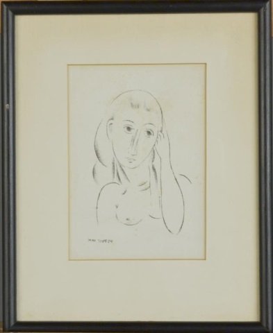 Max Weber (American, 1881-1961): Bust of Woman. Lithograph. Signed in plate (l.l.). Sight size 5 1/4 x 3 5/8 inches. Matted and framed.