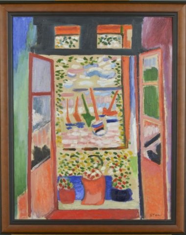 David Stahl (American, 20th/21st Century): Fauvist fenêtre scene after Matisse. Oil on canvas. Signed (l.r.). Canvas size 28 x 22 inches. Framed.