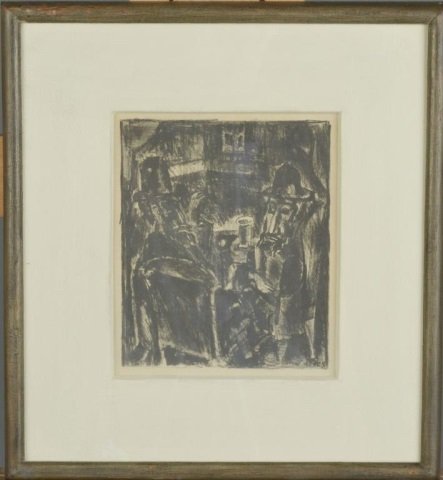 Max Weber (American, 1881-1961): Sabbath (Two Men). Lithograph. Sight size 7 5/8 x 6 3/8 inches. Matted and framed.