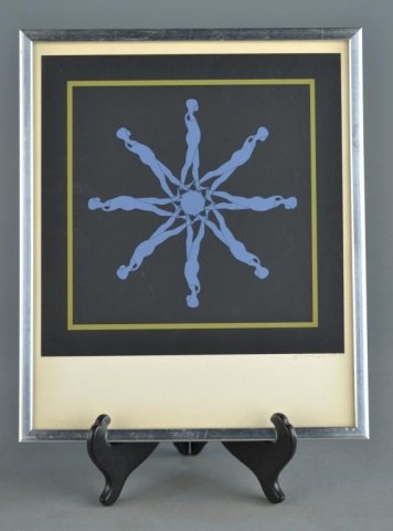 Ernest Tino Trova (American, 1927-2009): From the Falling Man series. Silkscreen on paper, 1968. Signed,dated, and numbered 63/150 (l.r.). Image size 11 /2 x 11 1/2 inches. Framed.