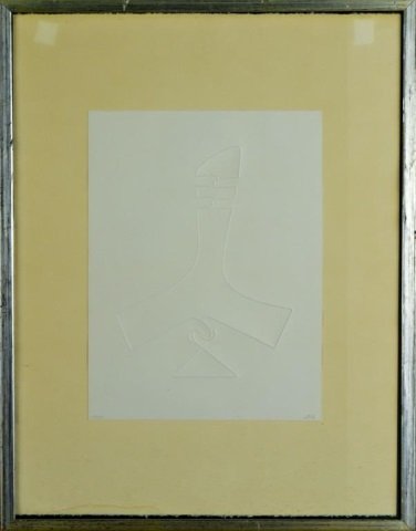 Sorel Etrog (Canadian, b. 1933): Untitled. Embossed print on paper, 1965. Signed and dated (l.r.), numbered 77/100 (l.l.). Sheet size 16 x 12 inches. Mounted and framed. Published in a series with 19 other artists to commemorate the