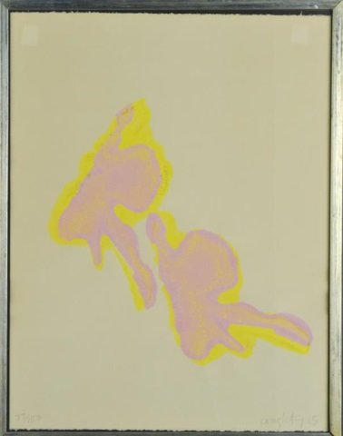 John Graham Coughtry (Canadian, 1931 - 1999): Untitled. Two color monotype on paper, 1965. Signed and dated (l.r.), numbered 77/100 (l.l.). Sheet size 26 x 20 inches. Mounted and framed. Published in a series with 19 other artists to commemorate 