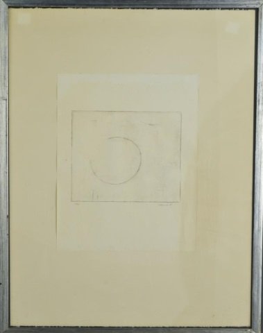Kazuo Nakamura (Canadian, 1926-2002): Untitled. Etching on paper, 1965. Signed and dated (l.r.), numbered 77/100 (l.l.). Sheet size 14 1/2 x 11 3/8 inches. Mounted and framed. Published in a series with 19 other artists to commemorate the