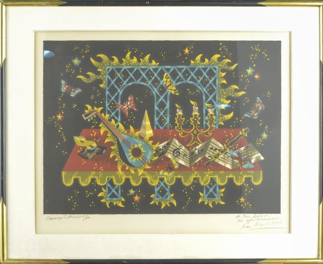 Jean Picart le Doux (French, 1902-1982): Hommage À Jean-Sébastien Bach. Color Lithograph. Signed and inscribed (l.r.), titled and numbered E/A (l.l.). Sight size 19 x 23 3/4 inches. Matted and framed.