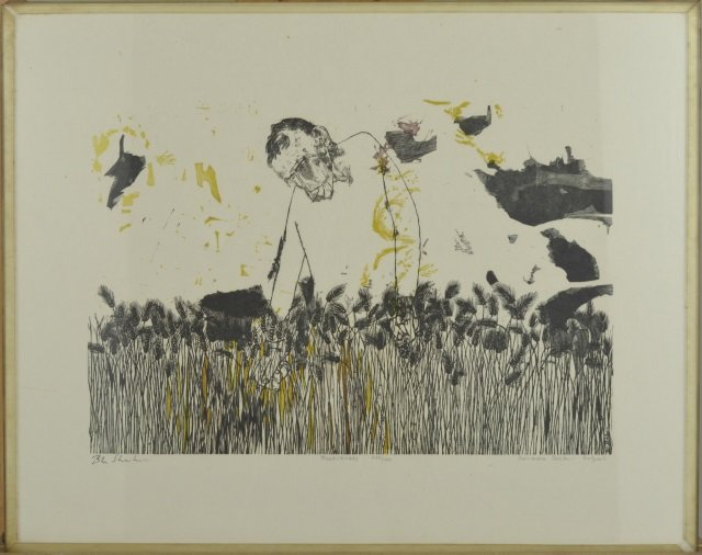 Ben Shahn (American, 1898-1969): Beautitudes. Woodcut on paper, 1955, Engraved and printed by Leonard Baskin. Signed (l.l.), titled and numbered 232/400 (l.c.), signed by printer (l.r.). Sheet size 16 x 20 inches. Framed.