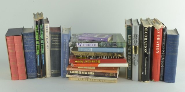Miscellaneous Group of Design Books: Various subjects including, Tiffany lamps, Art Deco, Knoll, antique furniture, etc.; along with architecture photography book with subjects such as Budapest, Frankfurt, etc.