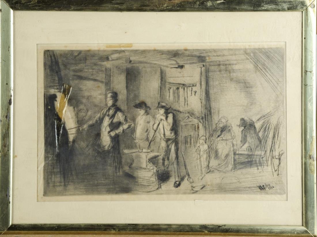 James Abbott McNeill Whistler (Br./Am., 1834-1903): The Forge. Drypoint on fine paper, 1961. Signed and dated in plate (l.r.). Image size 12 1/2 x 7 1/2 inches. Matted and framed. Provenance: From a Riverdale Estate