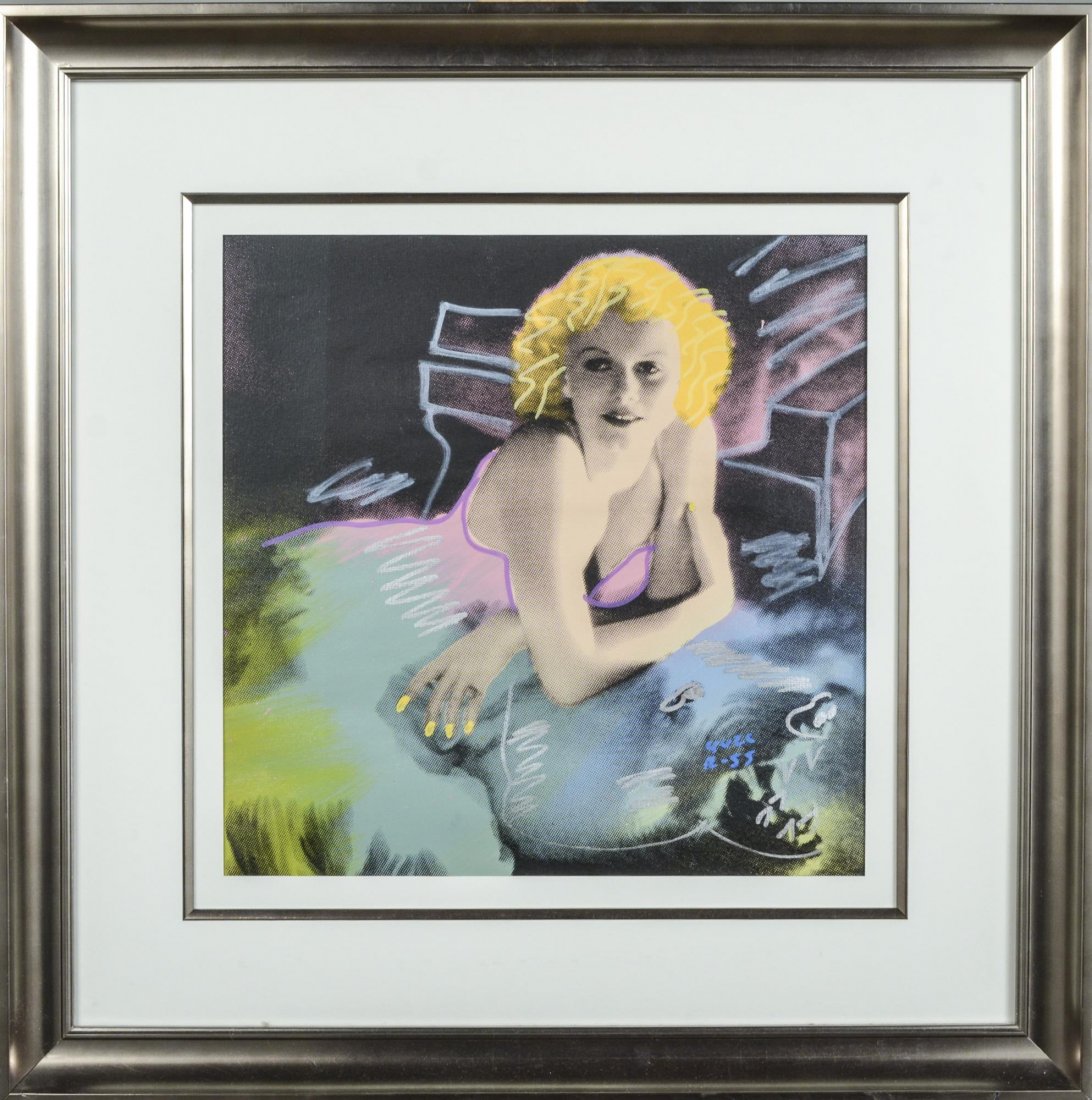Ringo and Steve Kaufman (American, 20th Century): Jean Harlow. Silkscreen. Signed and numbered 4U2CR-55 (l.r.). Sight size 15 1/2 x 15 1/2 inches. Framed.
