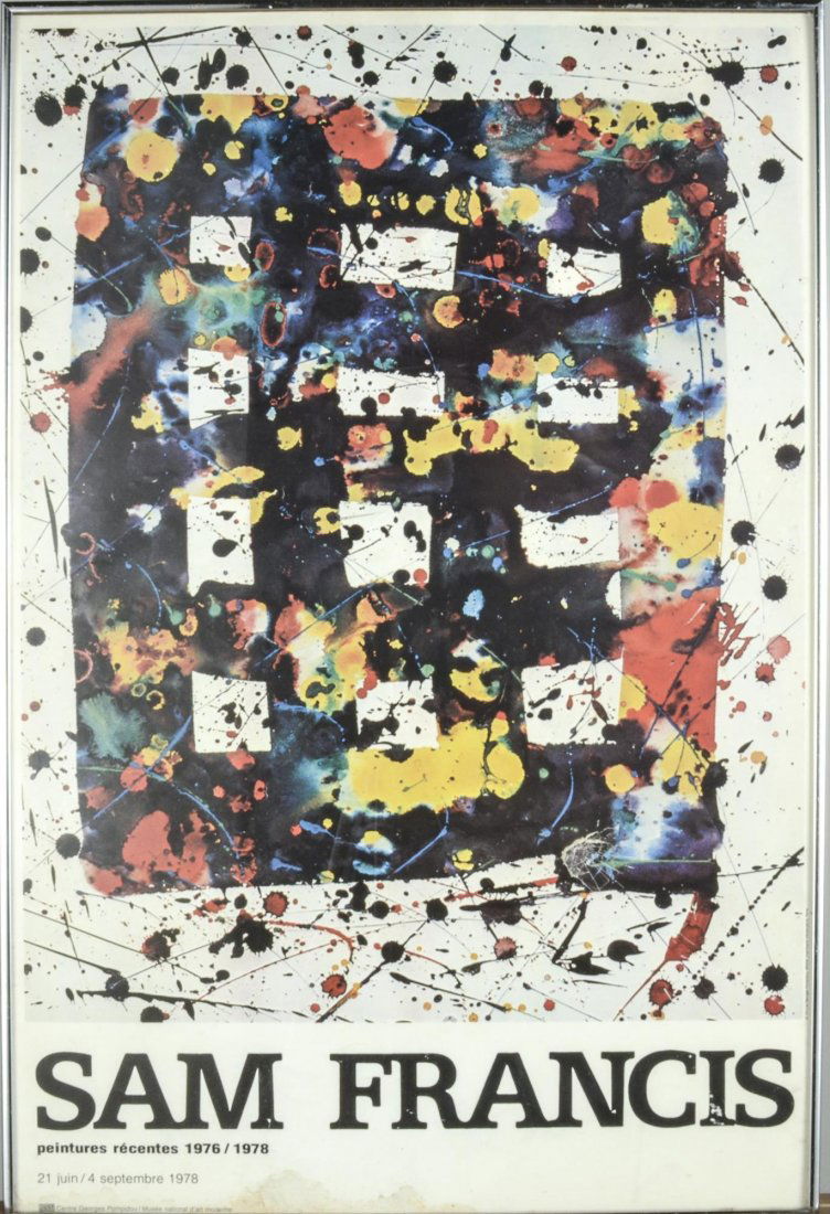 After Sam Francis (American, 1923-1994): Peintures Recentes Poster for Pompidou Center Exhibit, 1976-1978. Sight size 29 x 19 1/2 inches. Framed.
