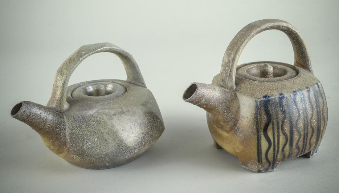 Two Ceramic Teapots: Both made by Mark Shapiro (American, 20th Century). Larger over handle height 7 inches. Provenance: From the collection of Dr. David V. Becker.