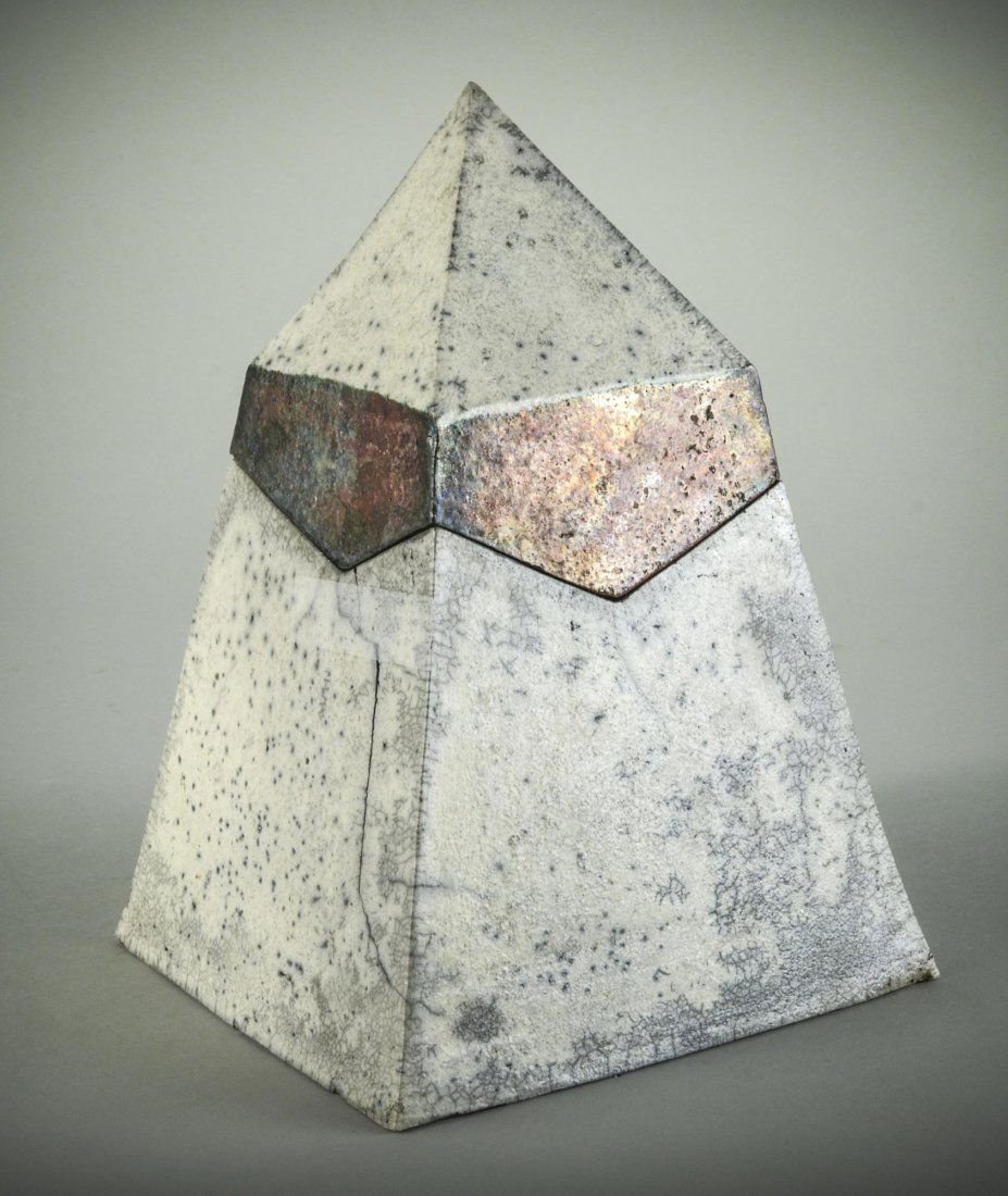 Ceramic Cookie Jar: Obelisk form. Height 10 inches. Made by Dr. David V Becker.