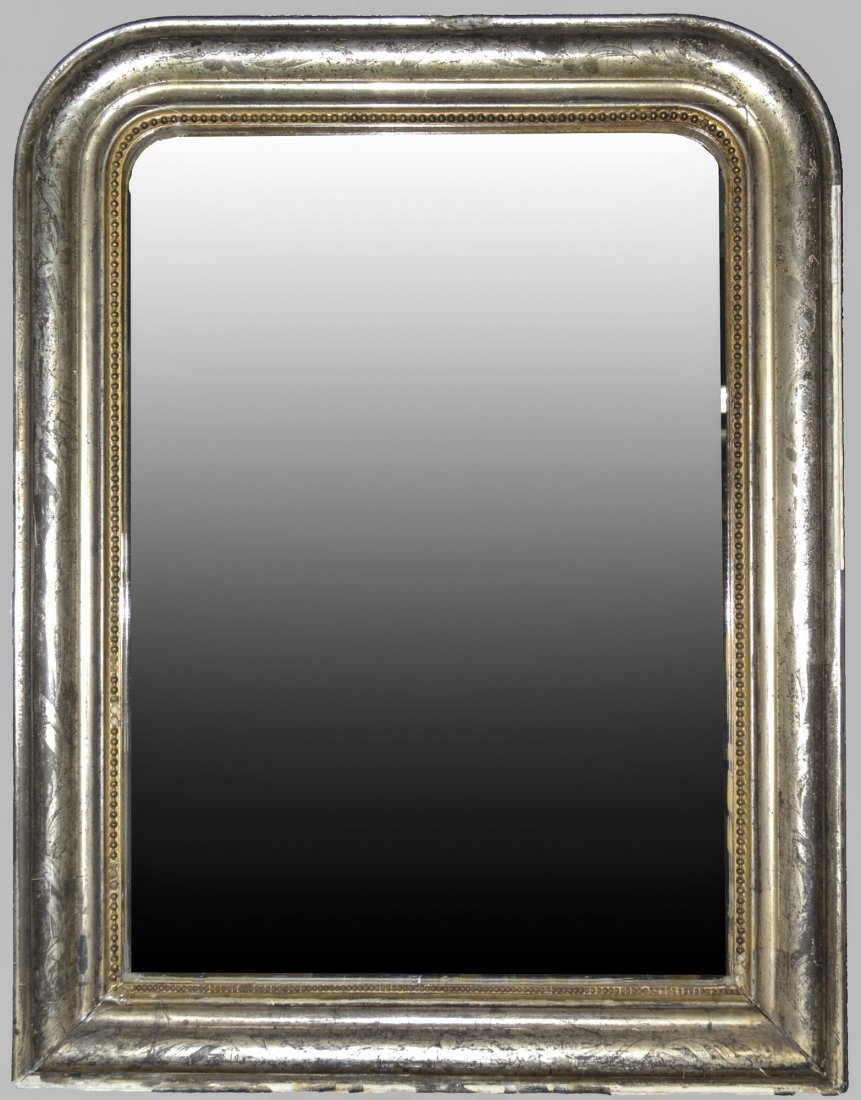 Silver Leaf Mirror: Rectangular plate with rounded top corners.