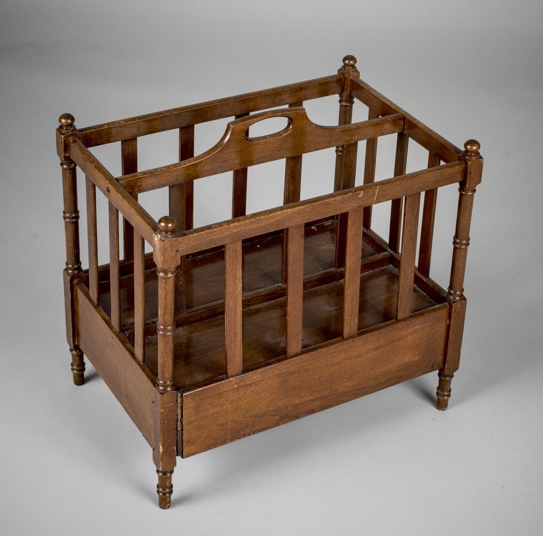 Mahogany Canterbury: Height 19 inches, width 20 inches, depth 14 inches.