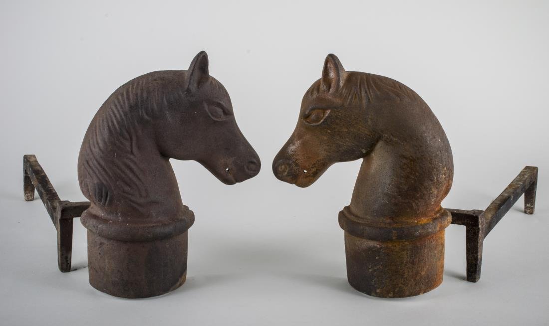 Iron Horse Head Andirons: Height 12 1/2 inches.