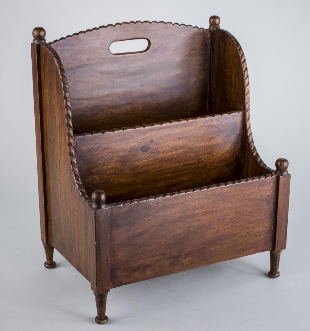 Mahogany Magazine Rack: Two slots for magazines. Height 19 inches.