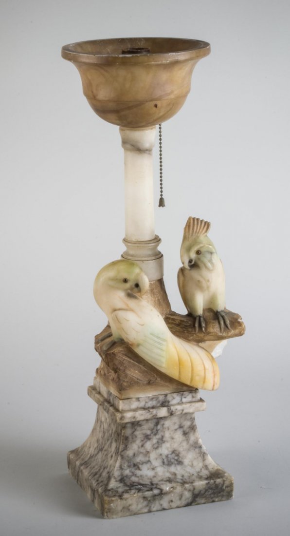 Alabaster Lamp: Decorated with a pair of birds.