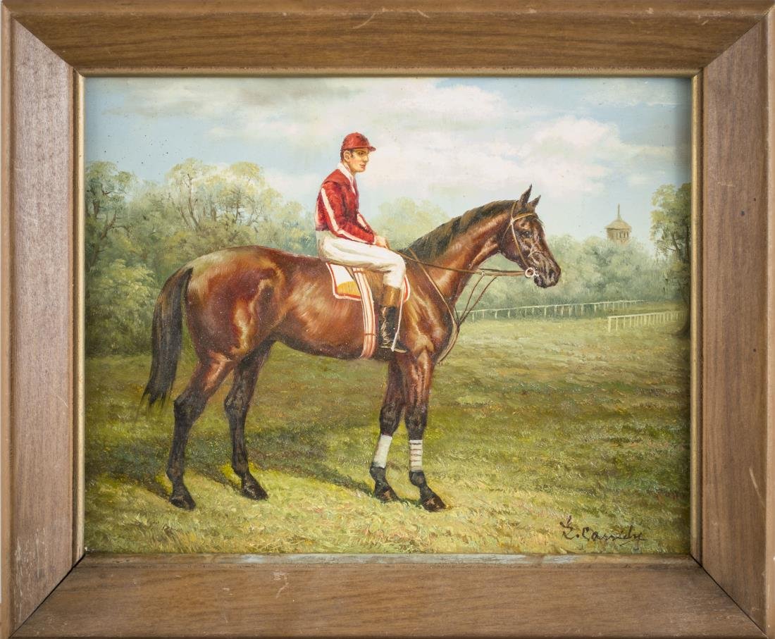 Continental School (20th Century): Male Equestrian. Oil on board. Signed Cassidy (l.r.). Board size 8 x 10 inches. Framed.
