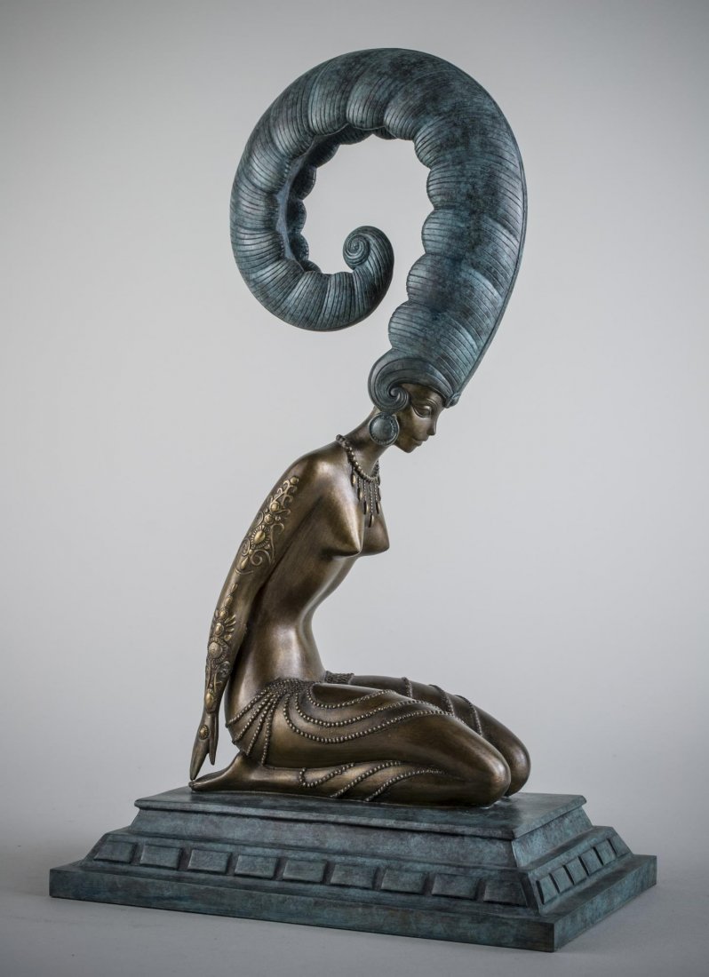 Romain De Tirtoff - Erté (Rus./Fr., 1892-1990): La Plume (2 from The Numerals series) . Bronze, 1980. Signed on base Erté and impressed 216/250 RKP INT. CORP 1980 and a JM foundry stamp. Height 15 inches.
