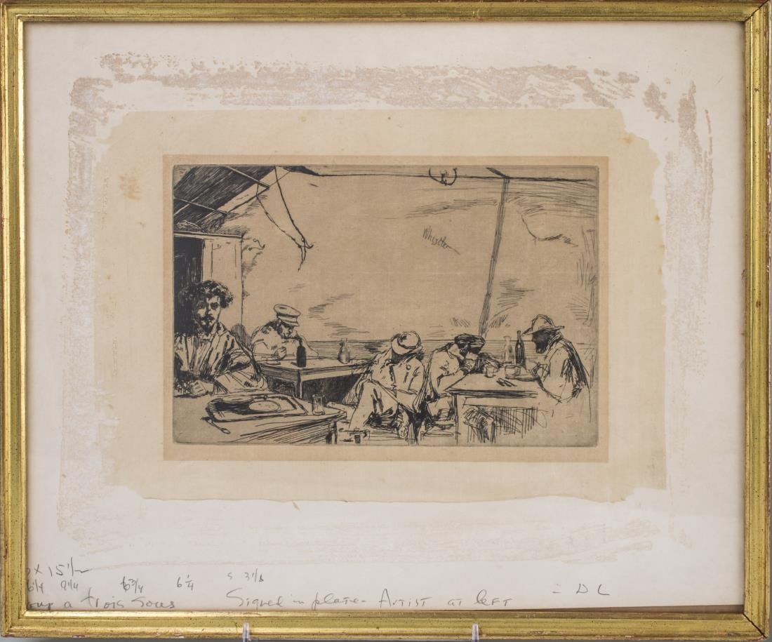 James Abbott McNeill Whistler (Br./Am., 1834-1903): Soupe à trois sous (K.49; M.49; T.25; W.27). Etching, 1859. Signed in plate (u.c.). Plate size 6 x 8 8 7/8 inches. Matted and framed. Glued down to backing. Provenance: From a Riverdale Estate