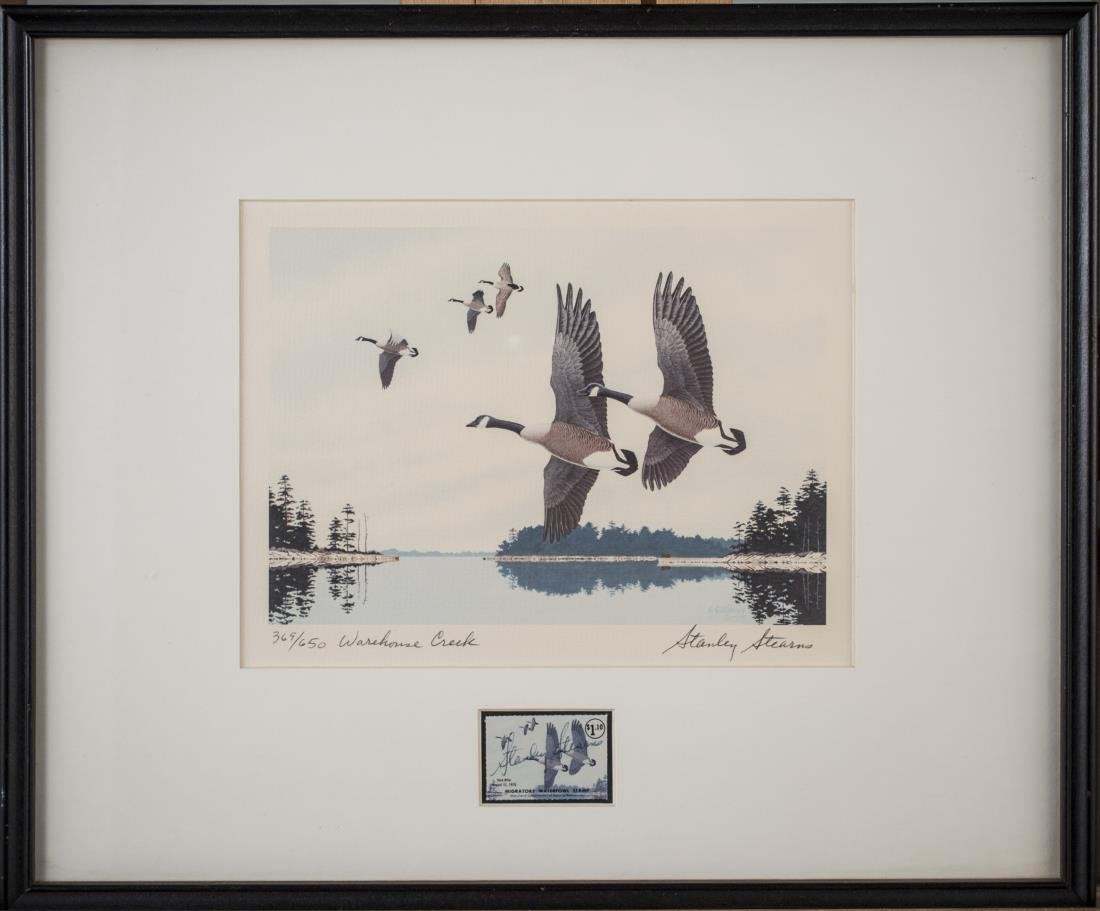 Stanley Stearns (American, 1926-2013): Warehouse Creek. Lithograph with State Stamp. Signed (l.r.), titled and numbered 369/650 (l.l.). Sight size 7 1/2 x 9 7/8 inches. Matted and framed.