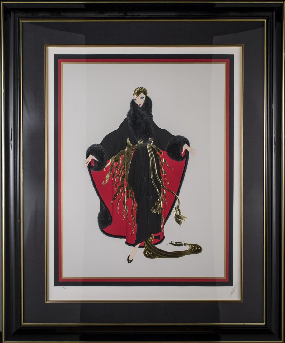 Romaine de Tirtoff - Erte (Rus./Fr., 1892-1990): Faubourg St. Honore. Serigraph on paper. Signed (l.r.), numbered 224/300. Sight size 34 x 26 inches. Matted and framed.