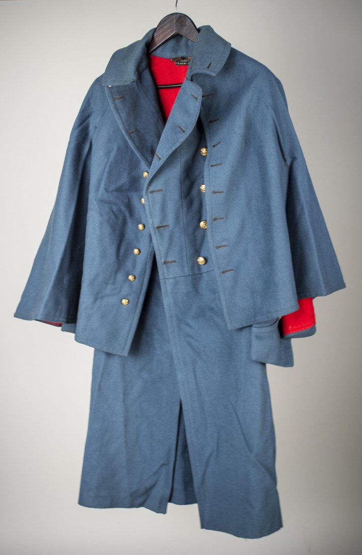 U.S. Civil War Infantry Reproduction Greatcoat: Sky blue wool, with brass buttons and removable shoulder cape.