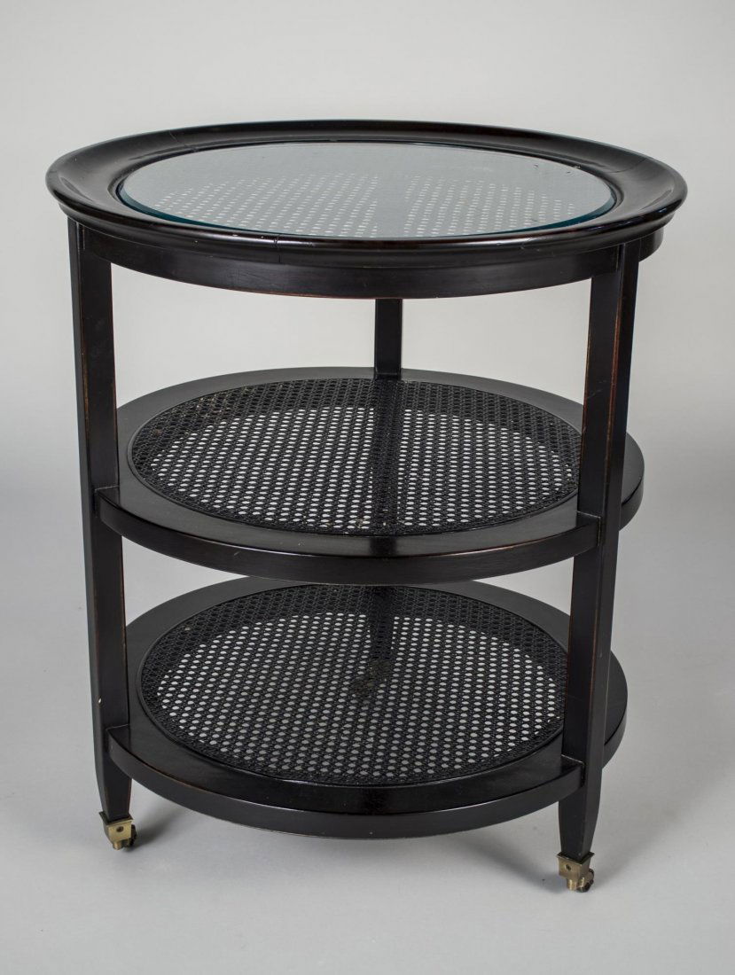 Glass Top Caned Circular Table: Height 28 inches, diameter 24 inches