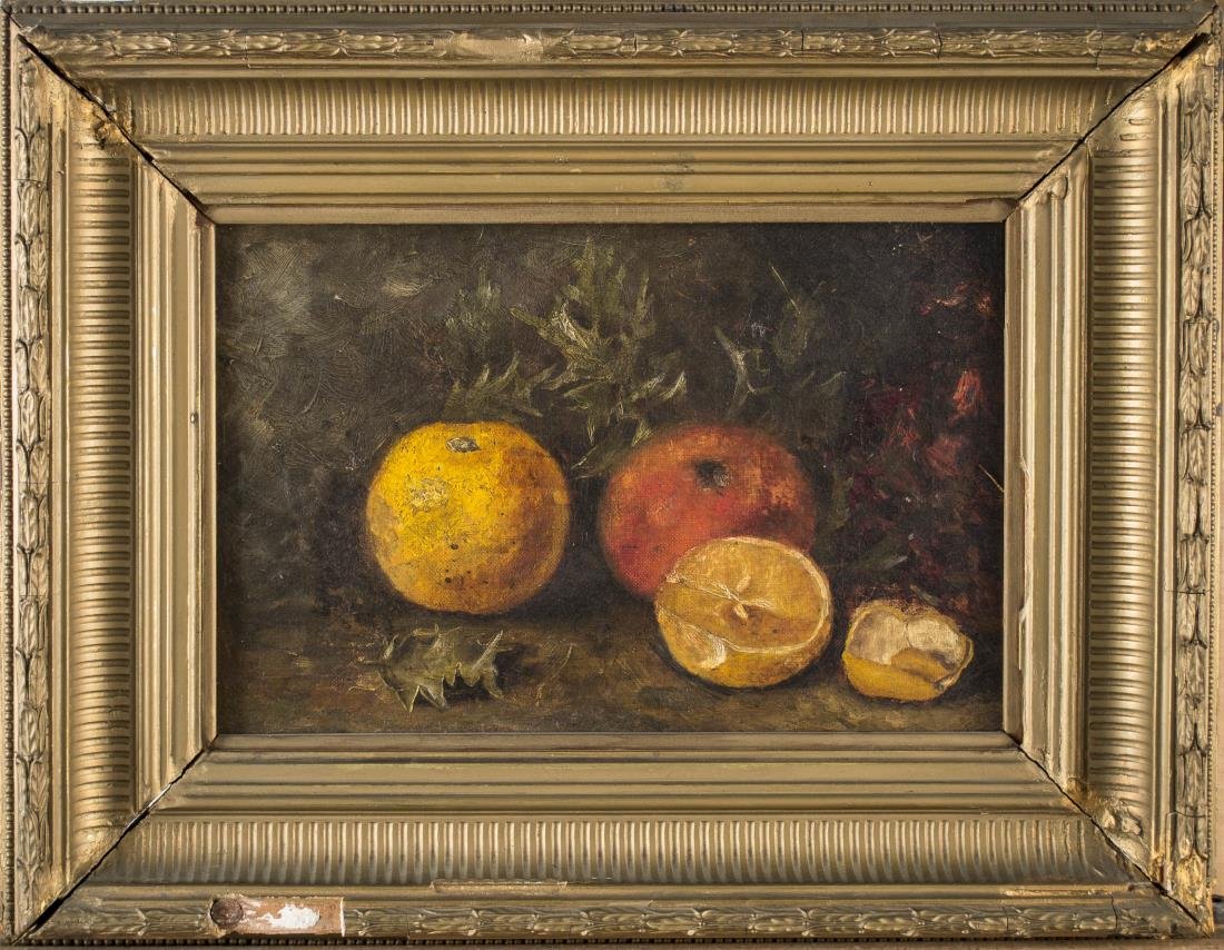 Continental School (19th Century): Fruit Still Life. Oil on canvas. Canvas size 8 x 12 inches. Framed.