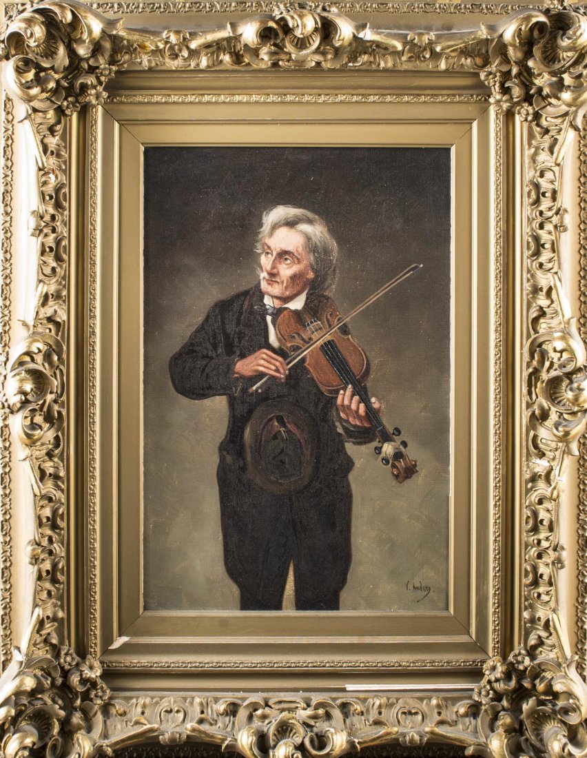 Continental School (Late 19th Century): The Violinist. Oil on canvas. Signed L. Anders (l.r.). Canvas size 18 x 12 inches. Framed.