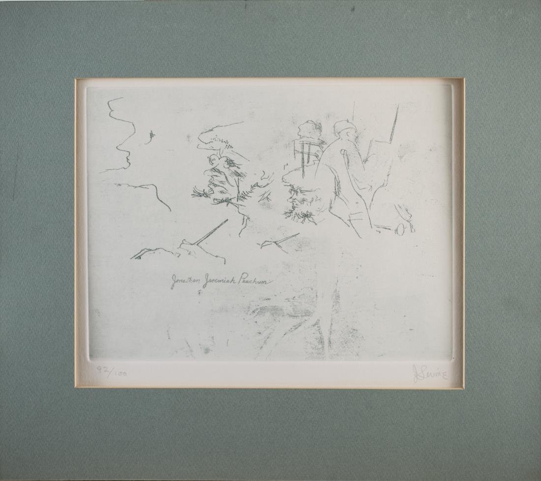 Jack Levine (American, 1915-2010): Johnathan Jeremiah Peacham. Etching on paper. Signed (l.r.), numbered 92/100 (l.l.). Sight size 10 x 12 3/8 inches. Matted, unframed.