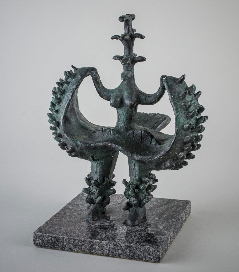 After Jacques Lipchitz (American, 1891-1973): Abstract Bird. Composition sculpture. Signed and numbered 5/9 (on verso). Height 11 1/2 inches. On granite base.