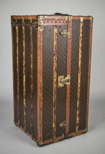 Louis Vuitton Steamer Trunk: Height 44 1/2 inches, width 21 1/2 inches, depth 22 inches