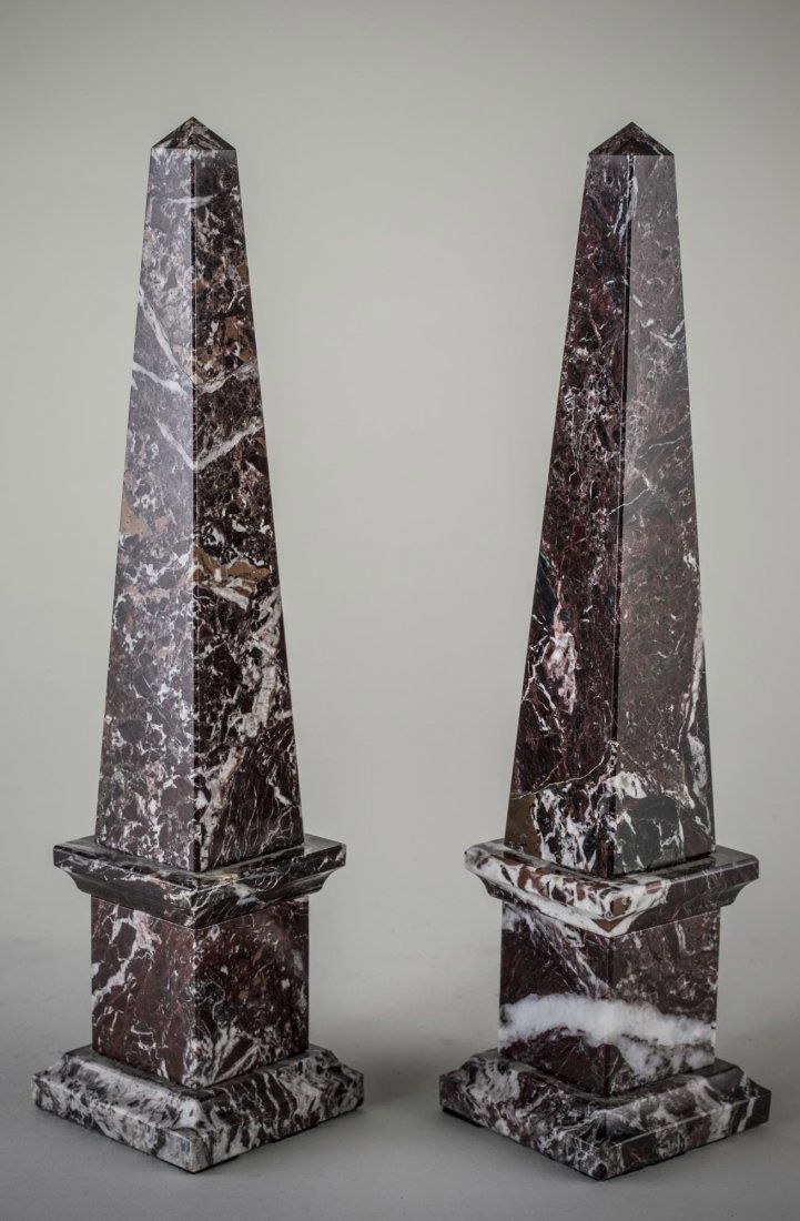 Pair of Marble Obelisks: Probably Italian. Height 12 1/4 inches.