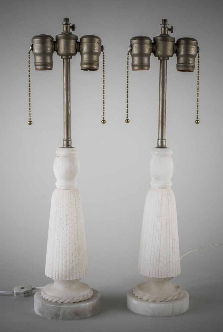 Pair of Alabaster Lamps: Two light lamps, tapered columnar base. Height 20 inches.