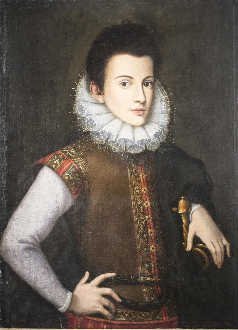 Continental School (17th Century): Young man in Elizabethan Dress. Oil on canvas. Canvas size 30 x 22 inches. Unframed.