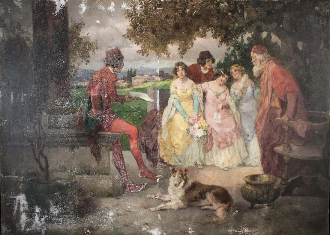 Continental School (19th Century): Genre Scene. Oil on canvas. Canvas size 28 x 39 inches. Unframed.