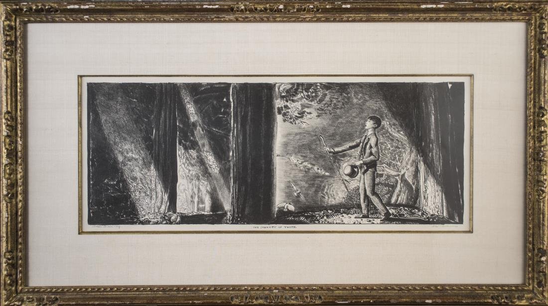 George Wesley Bellows (American, 1882-1925): Journey of Youth. Lithograph on paper. Signed in pencil (l.r.). Sight size 7 3/8 x 18 1/2 inches. Matted and framed.